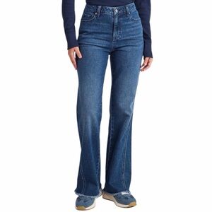 TIME AND TRU Hugh Rise Flare Jeans with Asymmetrical Side Seams and Raw Hem NWOT